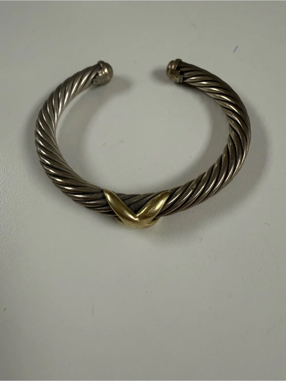 David Yurman Silver Cable Cuff Bracelet with Gold X Accent - Picture 4 of 7
